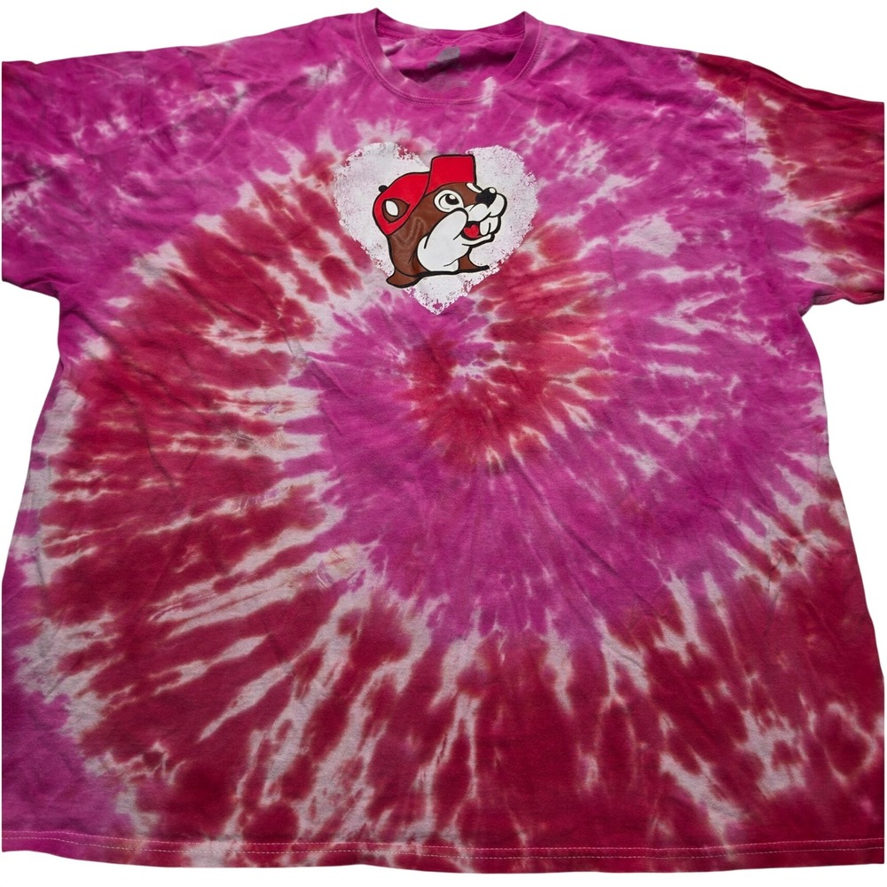 Buc-ee's Pink Tie Dye Heart Beaver Graphic T-Shirt XL Short Sleeve Cotton Tee